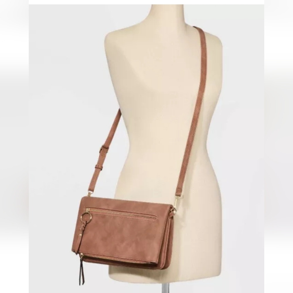 VR NYC Crossbody Bag Fold Over - Bonus Accessory pouch Cognac